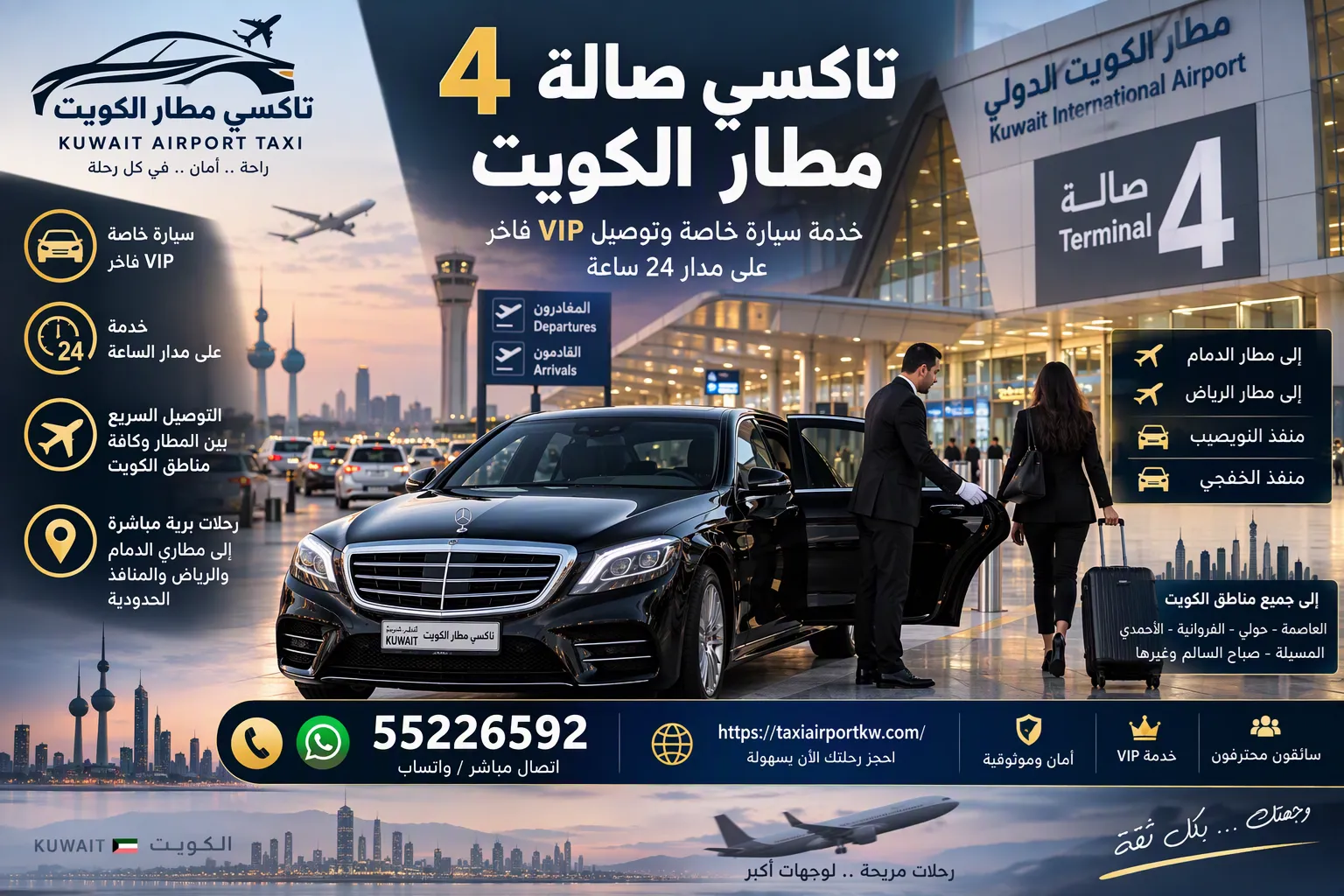 تاكسي صالة 4 مطار الكويت لاستقبال المسافرين من بوابة الوصول T4